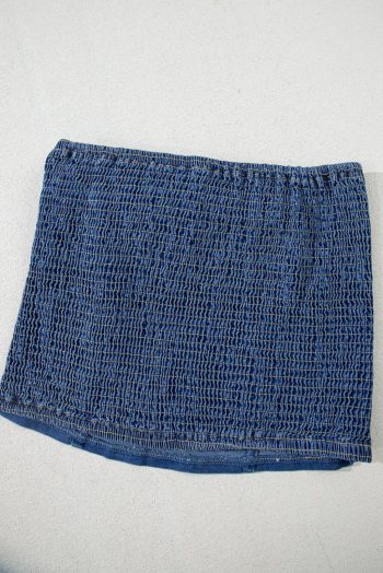 Women Sleeveless Tops | Sail Blue Vintage Bow Front Smocked Back Denim Tube Top